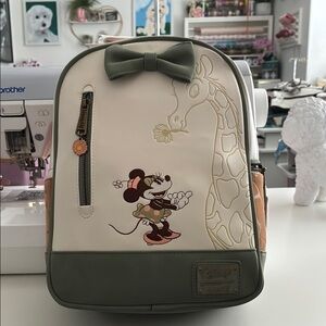 Loungefly Cream and Green Disney Backpack with Vintage Mickey and Minnie